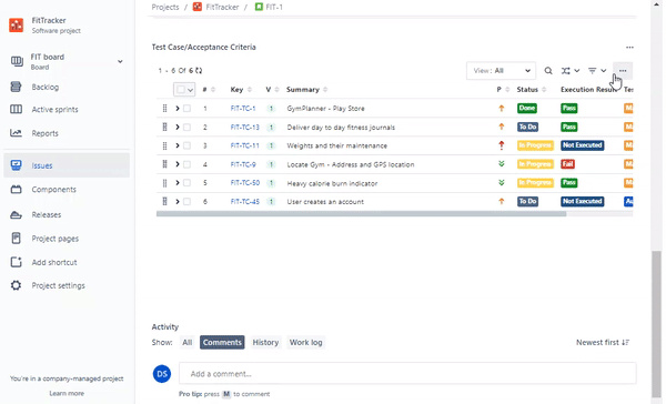 Execute and manage tests from the Jira issue view